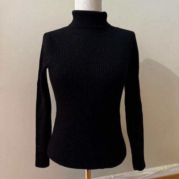 Everlane Women’s Wool Blend Ribbed Turtleneck Sweater Top Black Size S FLAWED - Picture 1 of 14